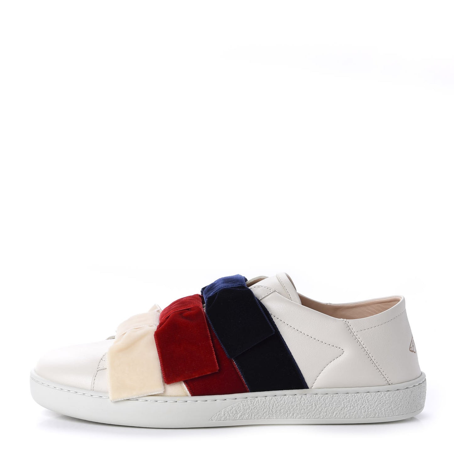 Calfskin Velvet Womens Bow Ace Sneakers 40 White
