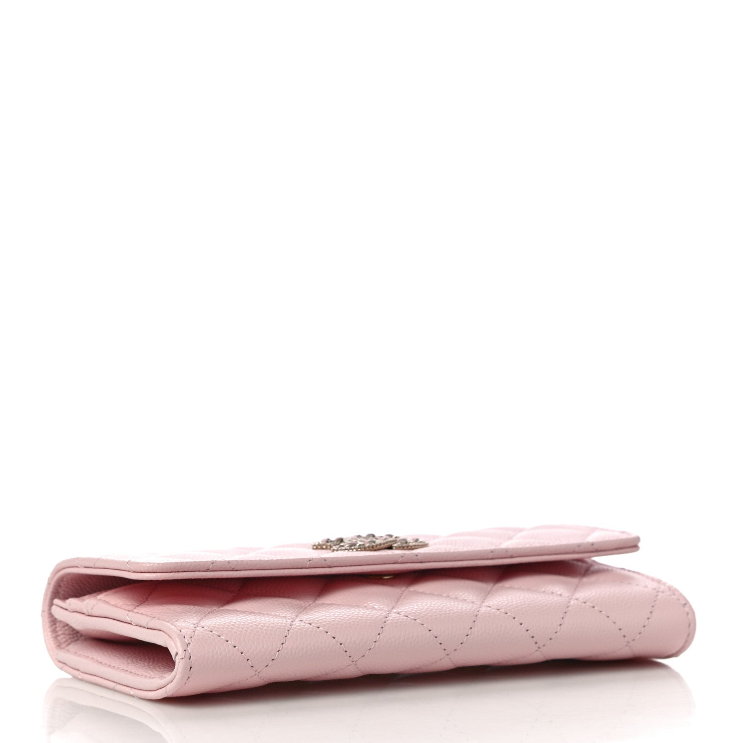 Chanel Caviar Quilted Crystal CC Large Gusset Flap Wallet Pink 4 of 11