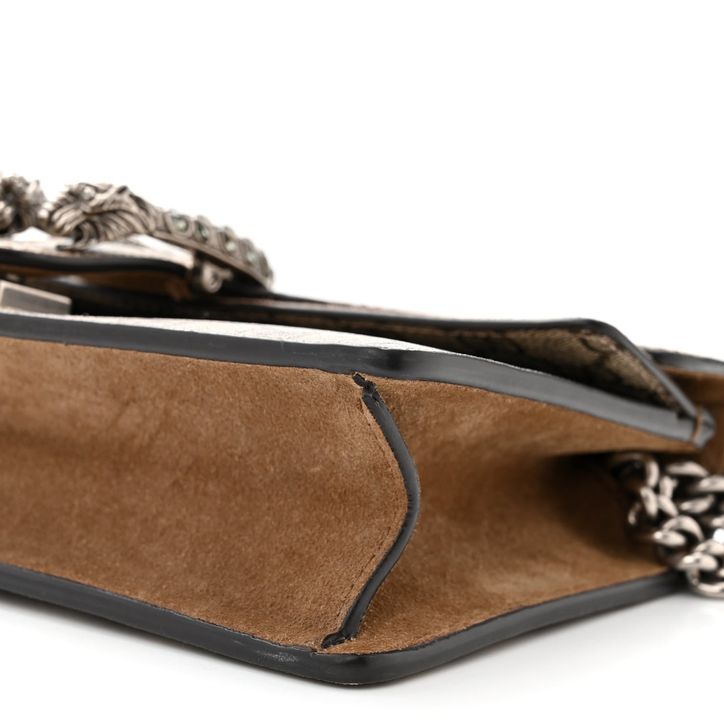GG Supreme Monogram Suede Crystal Small Dionysus Shoulder Bag Beige Ebony Taupe