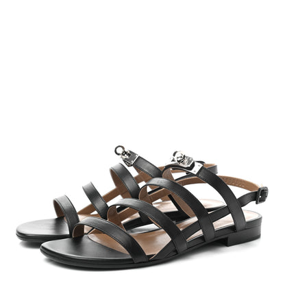 Hermes Calfskin Transat Buckle Sandals 37.5 Black 3 of 8