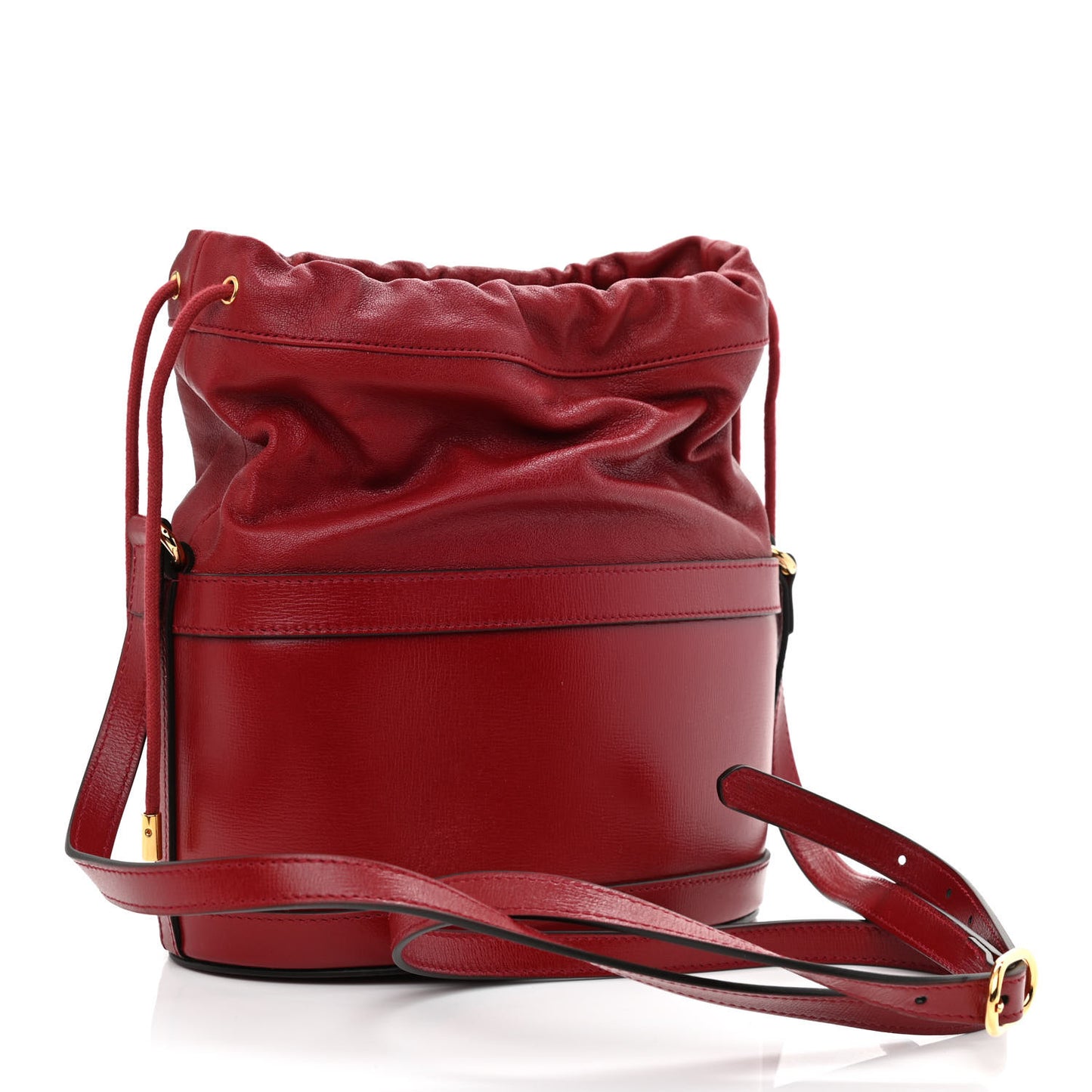 Azalea Sakai Calfskin Horsebit 1955 Drawstring Bucket Bag New Cherry Red