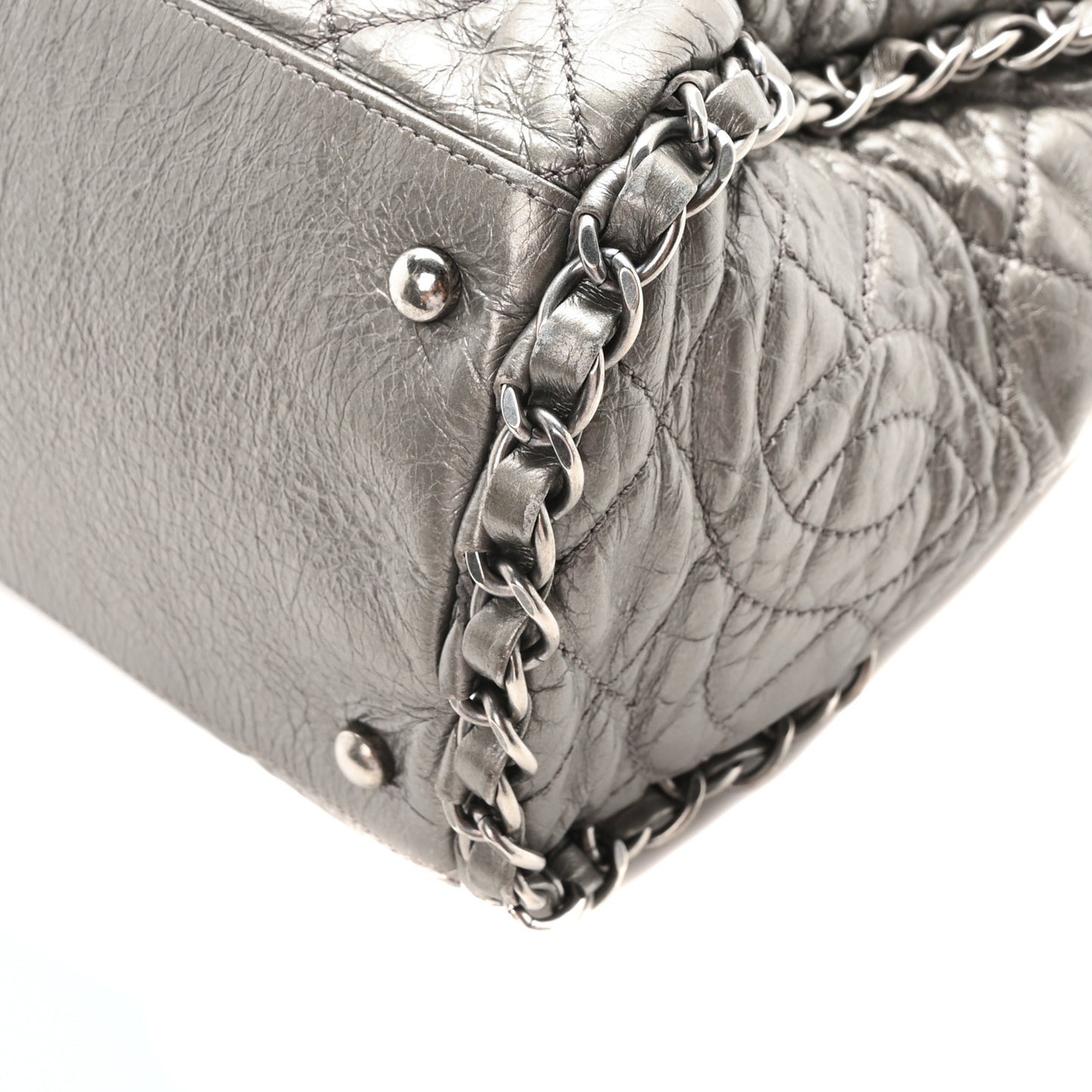 Metallic Calfskin Quilted Large Chain Me Hobo Silver