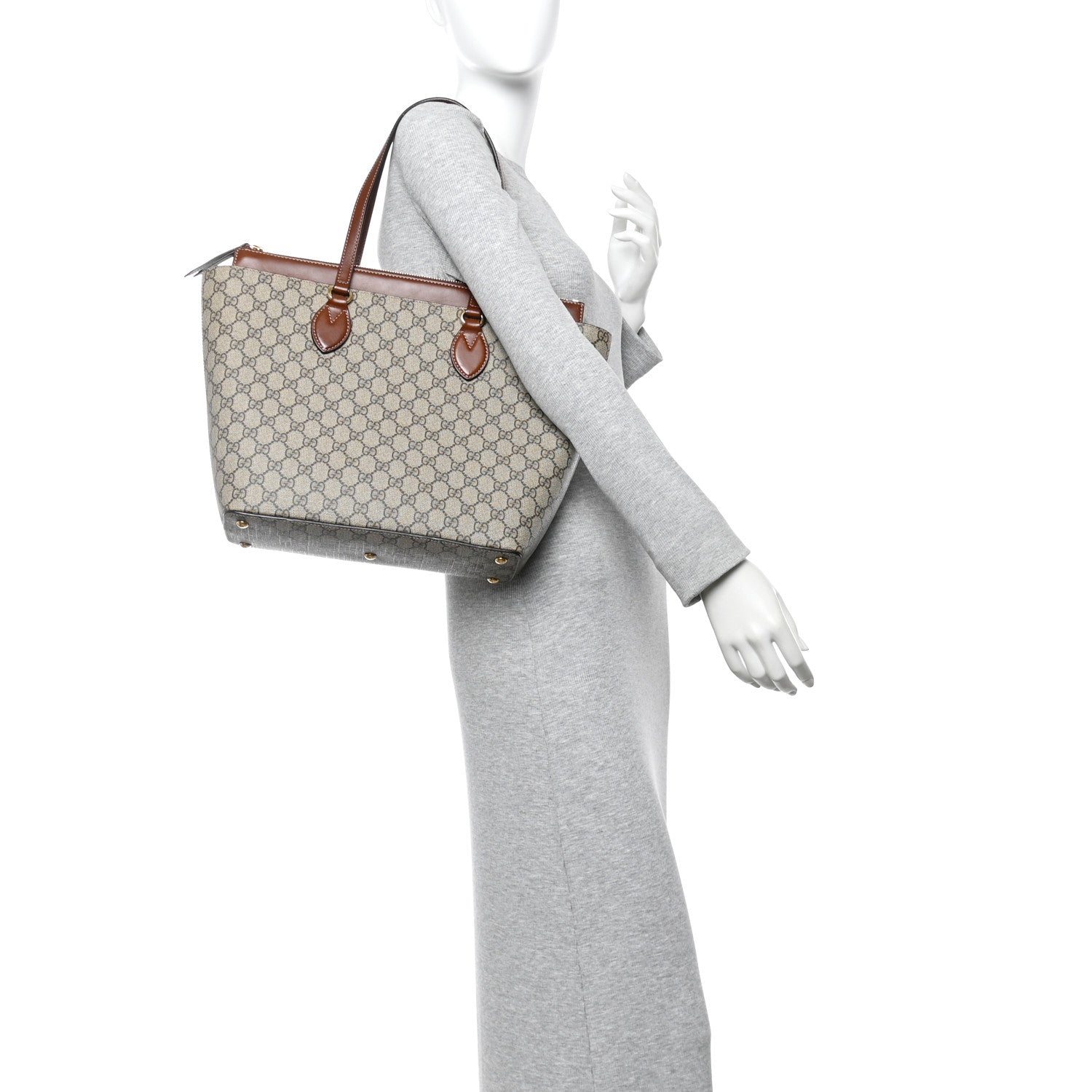 Gucci GG Supreme Monogram Medium Zippered Bucket Tote Beige Tuscany 2 of 10