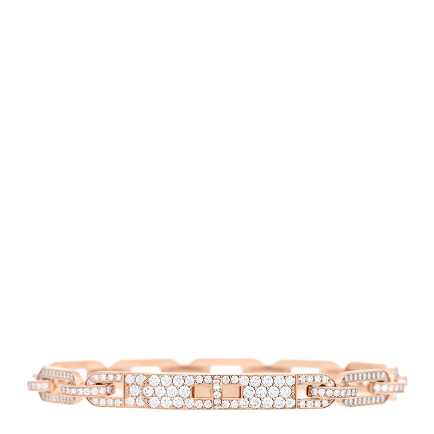 Hermes 18K Rose Gold Diamond Full Pave PM Kelly Chaine Bracelet ST 1 of 4