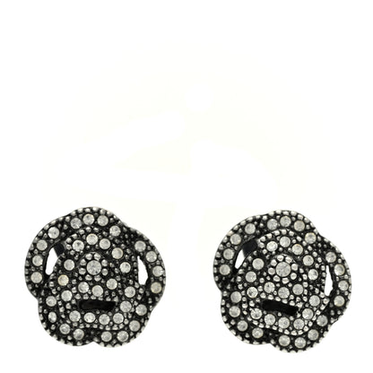 Christian Dior Crystal Flower Clip On Earrings Black 1 of 5