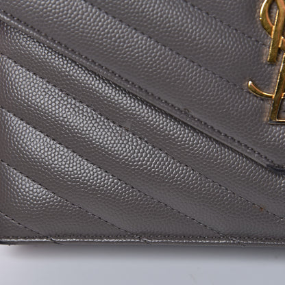 Saint Laurent Grain De Poudre Matelasse Chevron Monogram Chain Wallet Fog 9 of 15