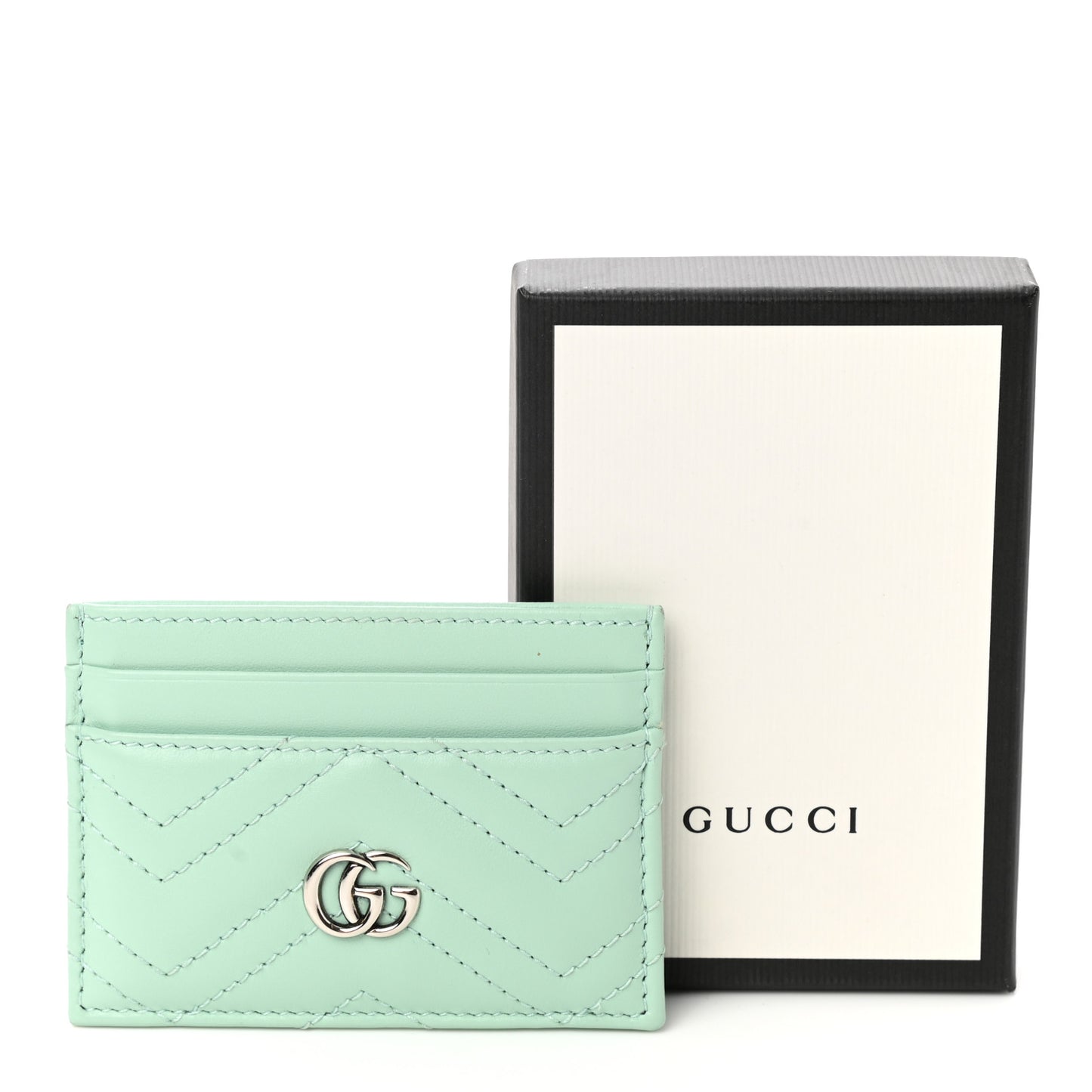 Calfskin Matelasse GG Marmont Card Holder Water Green