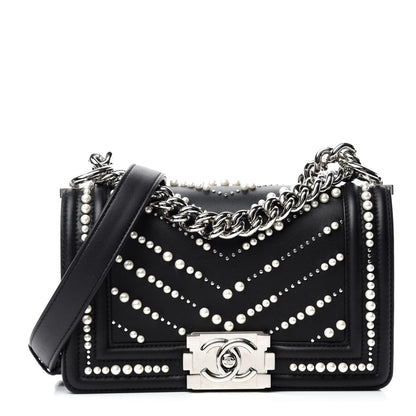 Chanel Calfskin Pearl Chevron Small Boy Flap Black 1 of 11