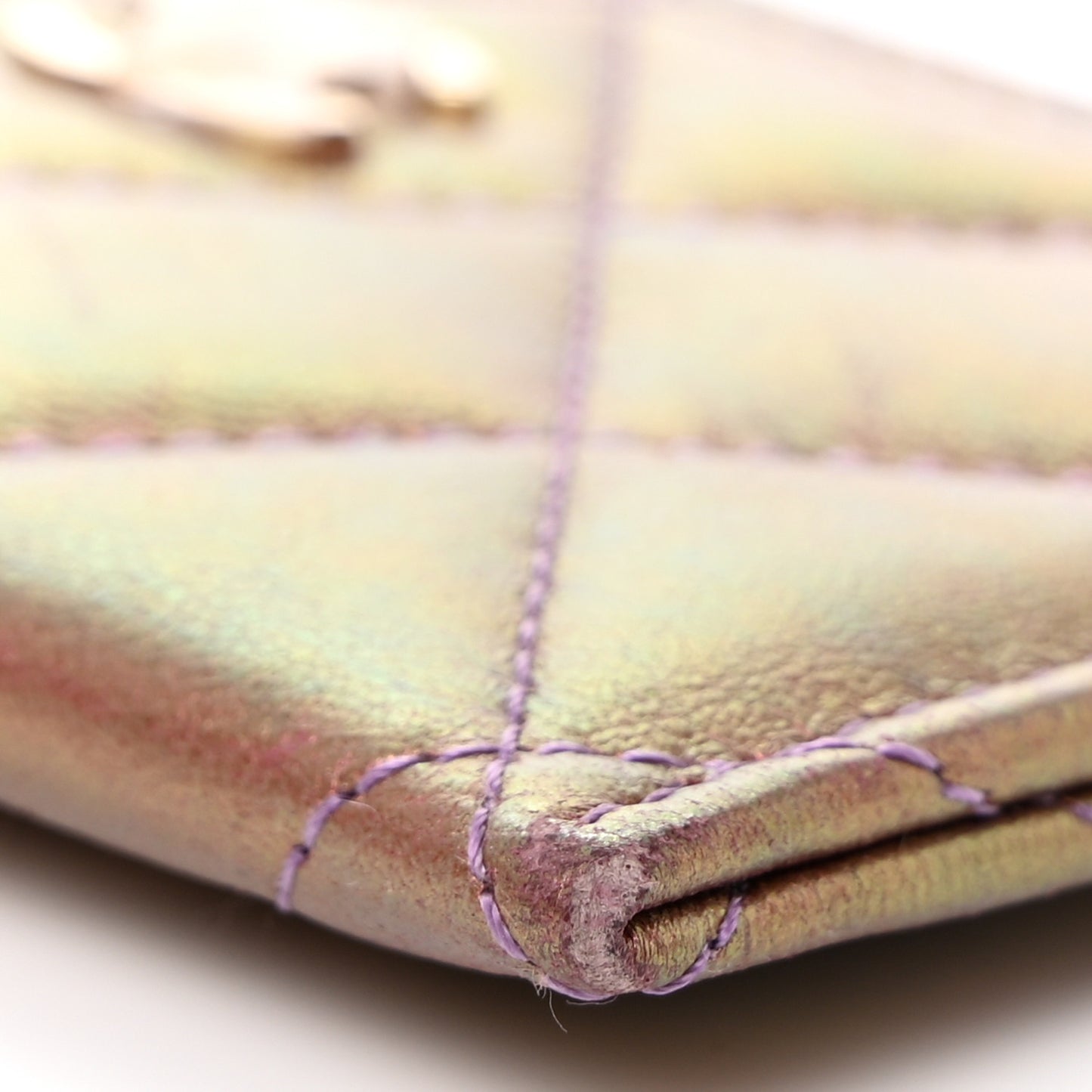 Iridescent Lambskin Quilted Card Holder Purple