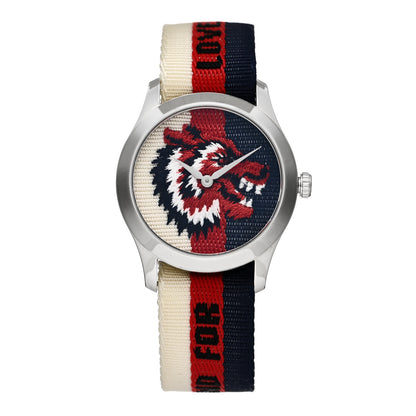 Gucci Stainless Steel Nylon 38mm Le Marche Des Merveilles Wolf Quartz Watch Navy 1 of 4