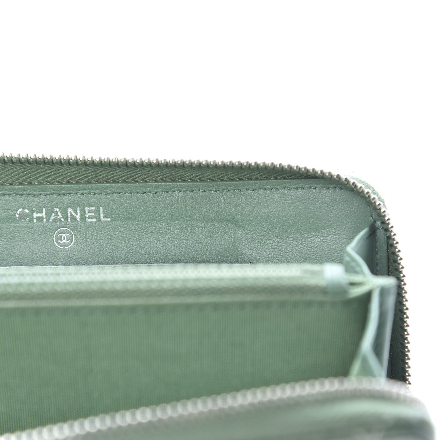 Faded Patent Calfskin Quilted Small Zip Around Wallet Green