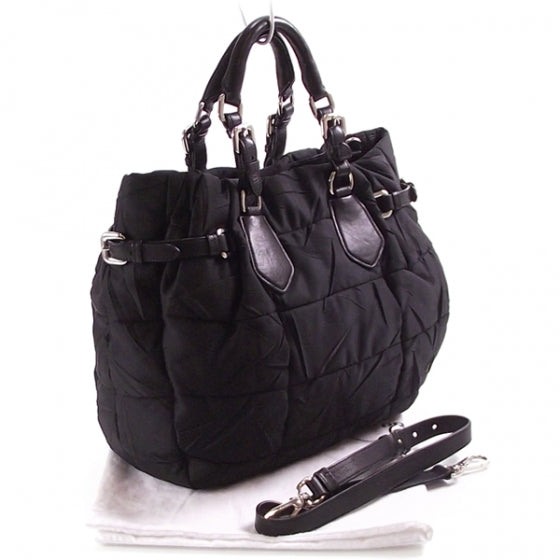 Nylon Gaufre Large Tote Black