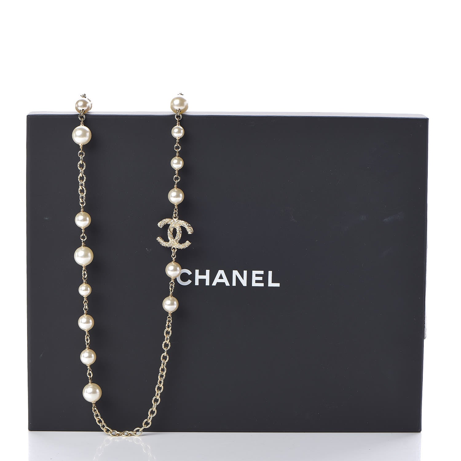 Chanel Pearl Crystal Twisted CC Long Necklace Gold 5 of 5