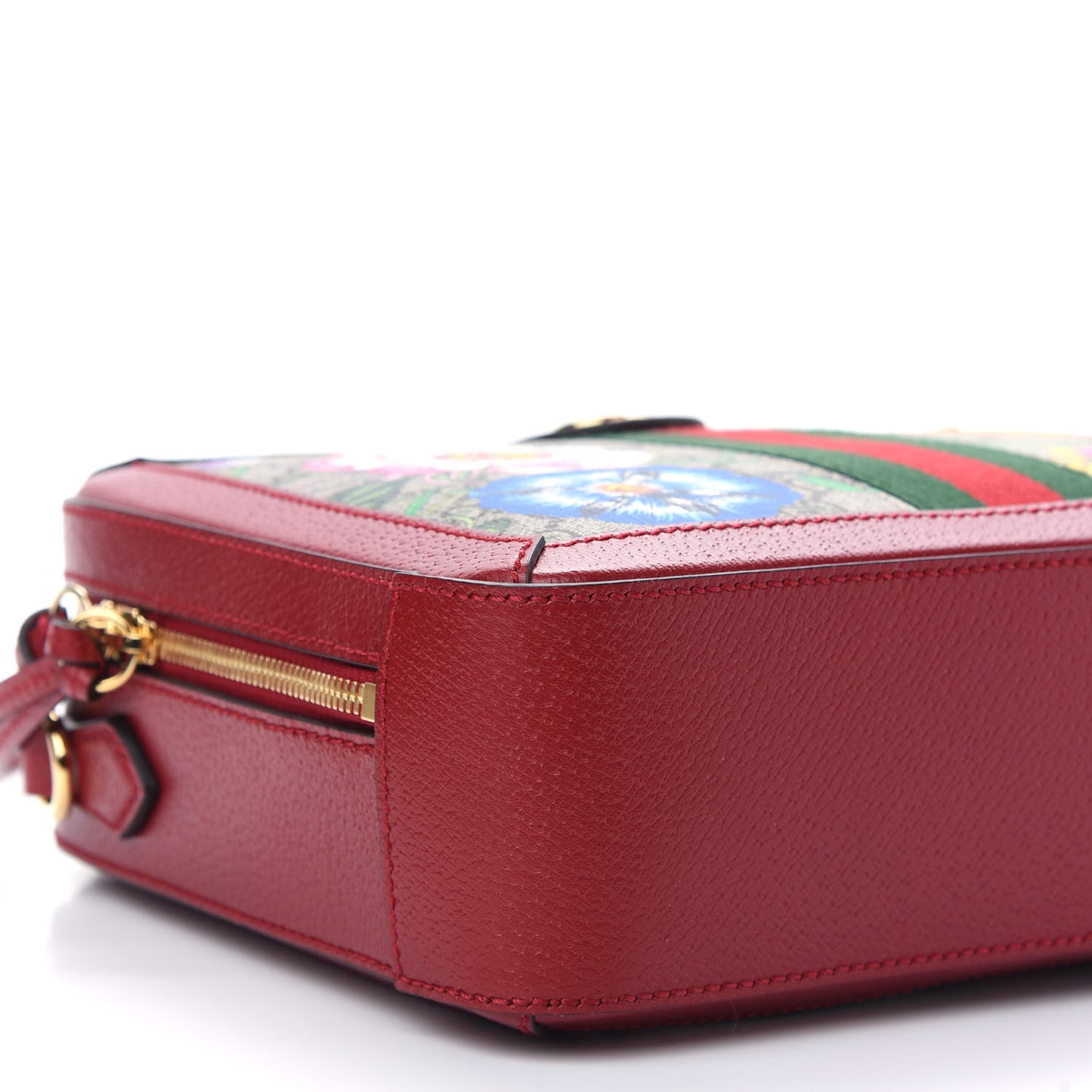 GG Supreme Monogram Flora Web Small Ophidia Top Handle Shoulder Bag Hibiscus Red