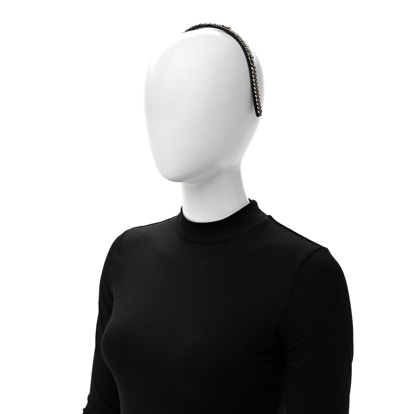 Metal Lambskin Crystal CC Chain Headband Gold Black