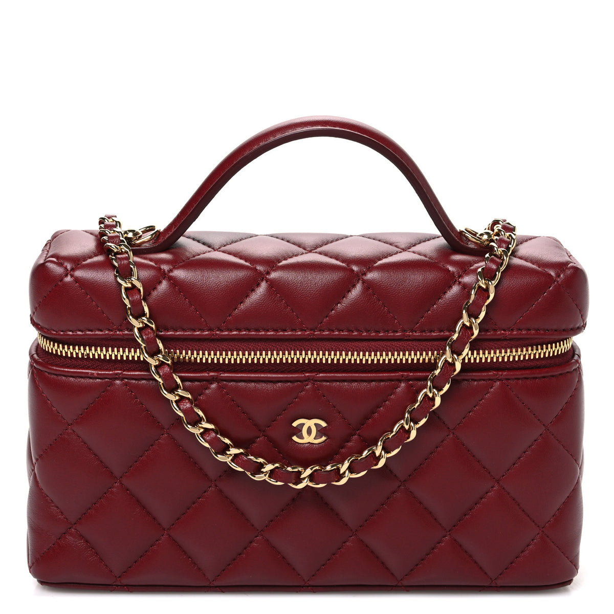 Chanel Lambskin Quilted Top Handle Slim Vanity With Chain Burgundy 1 of 11