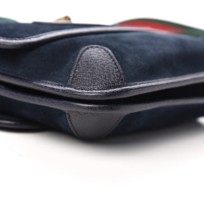 Gucci Suede Web Small Neo Vintage Double Flap Messenger Bag Blue 7 of 9