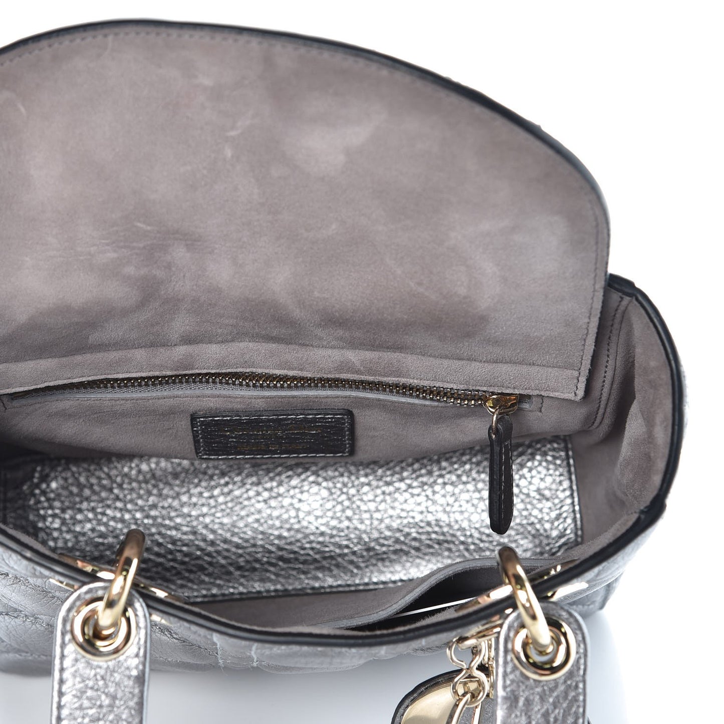 Metallic Grained Calfskin Cannage Small Supple Lady Dior Steel