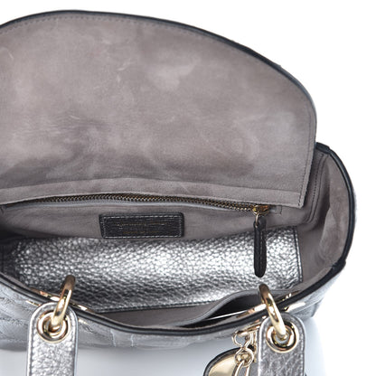Christian Dior Metallic Grained Calfskin Cannage Small Supple Lady Dior Steel 5 of 7