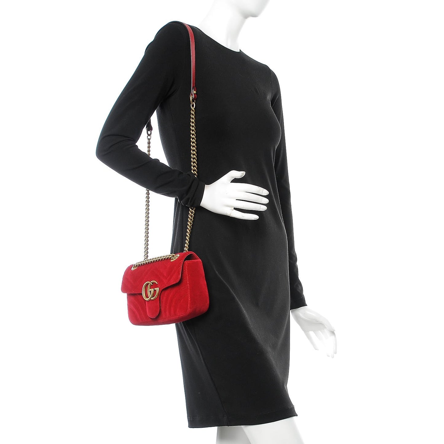 Velvet Matelasse Mini GG Marmont Shoulder Bag Hibiscus Red