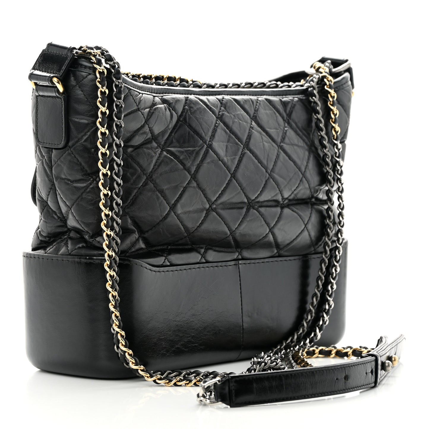 Aged Calfskin Quilted Medium Gabrielle Hobo Black