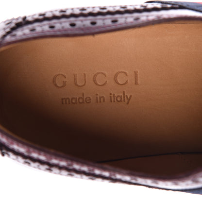 Gucci Calfskin Web Bee Embroidered Mens Slip-On Brogue Wingtip Derby Shoes 7.5 Bordeaux 7 of 11