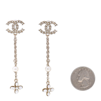 Chanel Pearl Chain Camellia CC Drop Earrings Pearly White Gold 2 of 4