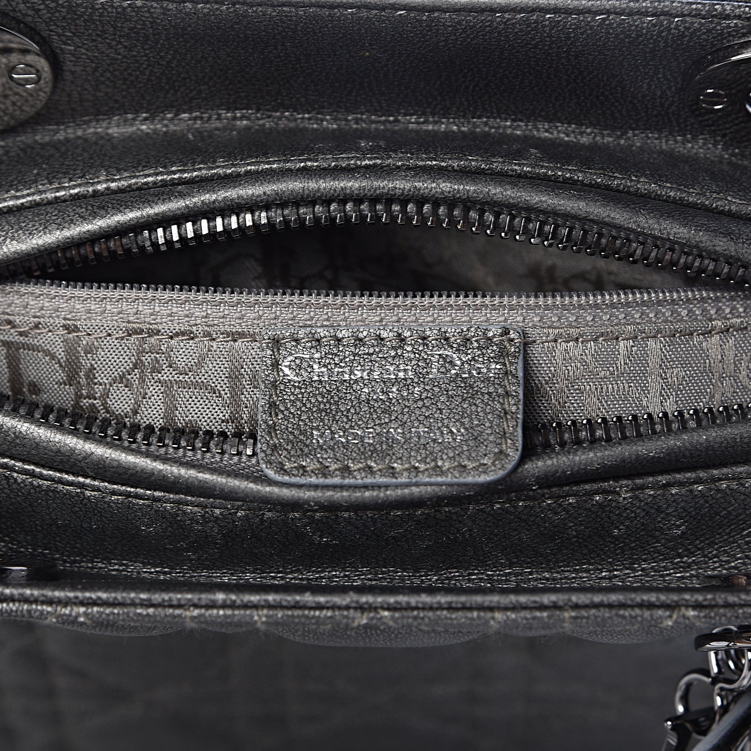 Christian Dior Metallic Lambskin Cannage Medium Lady Dior Gunmetal 5 of 15