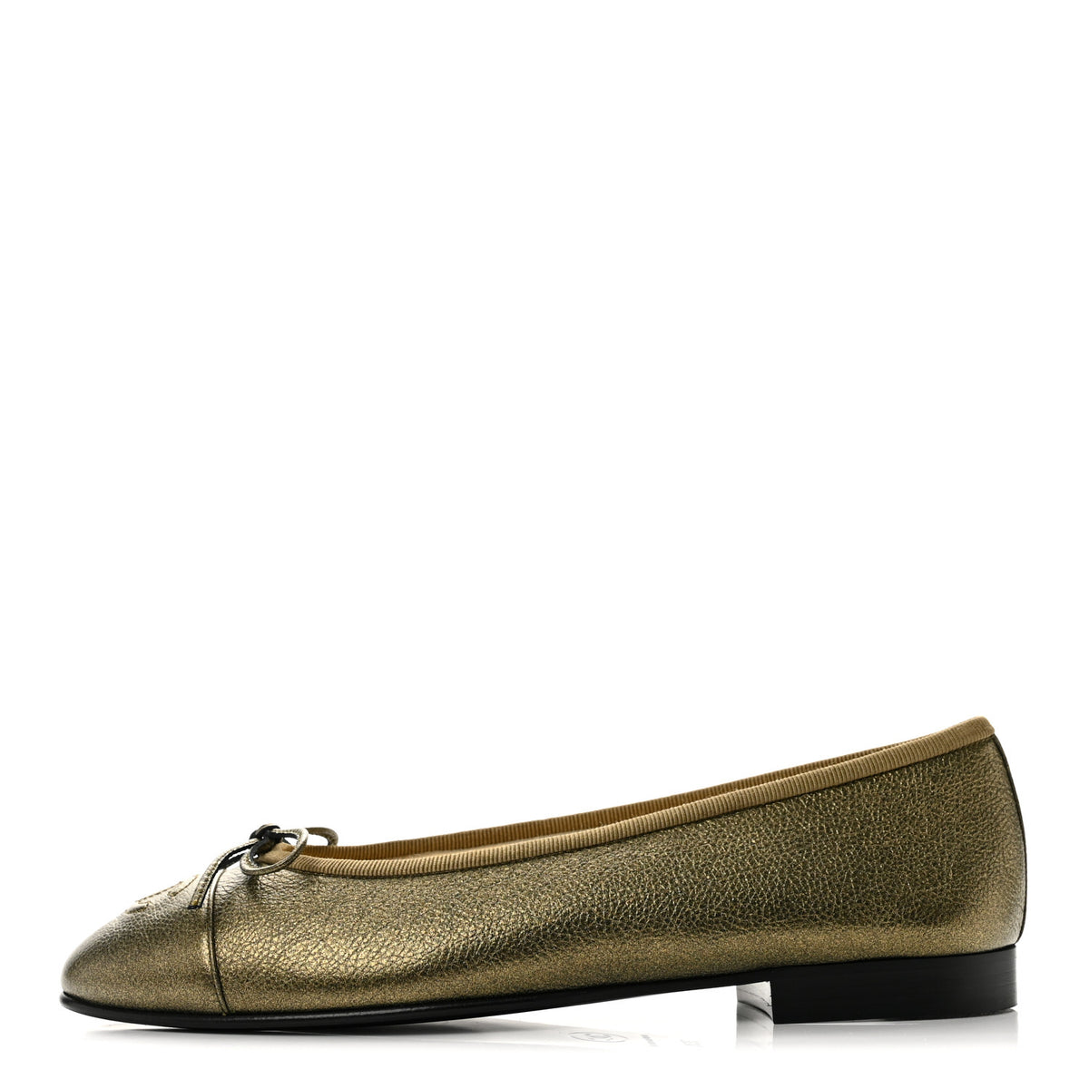Chanel Metallic Calfskin Cap Toe CC Ballerina Flats 36.5 Gold 1 of 10