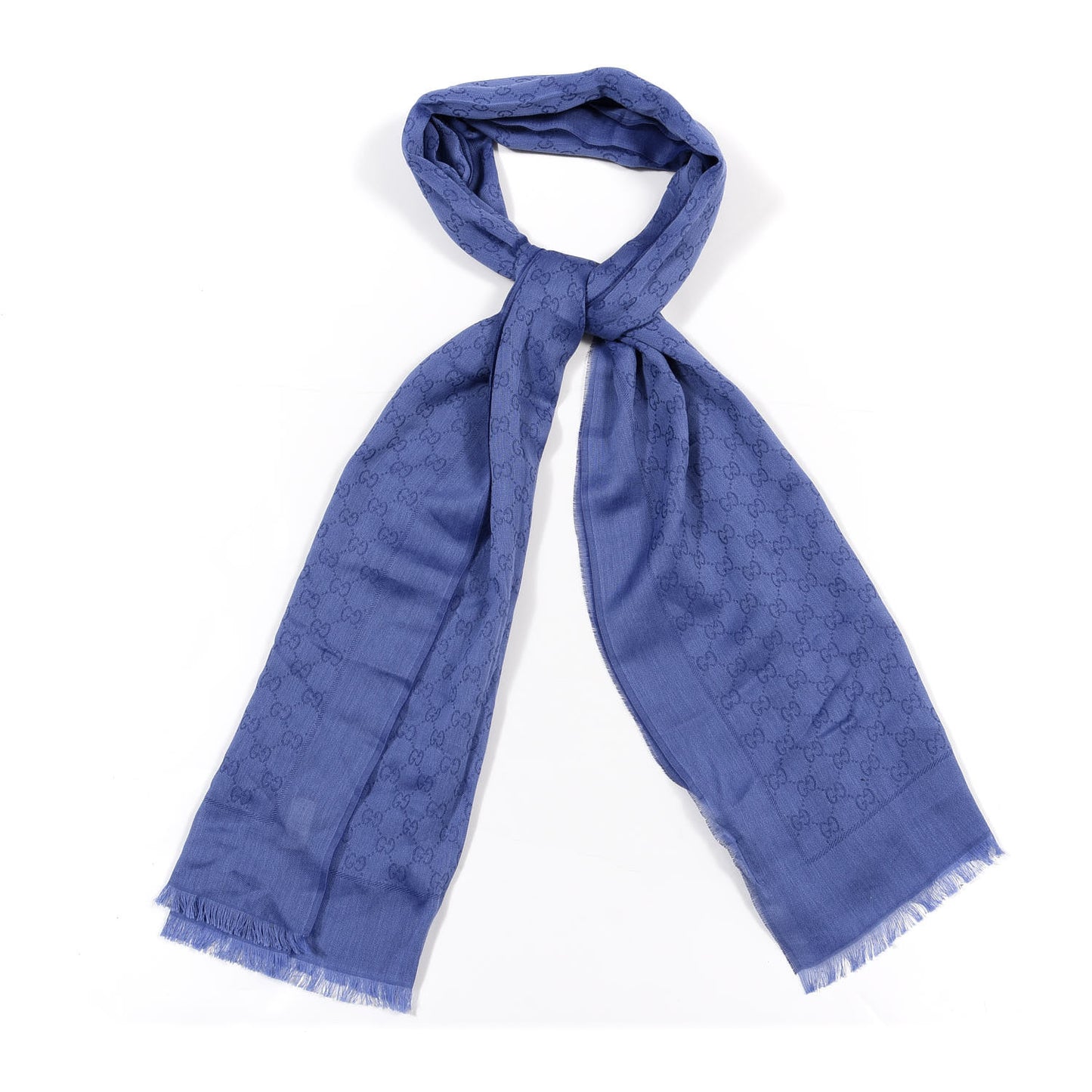 Cotton GG Monogram Summer Sten Fringe Scarf Periwinkle