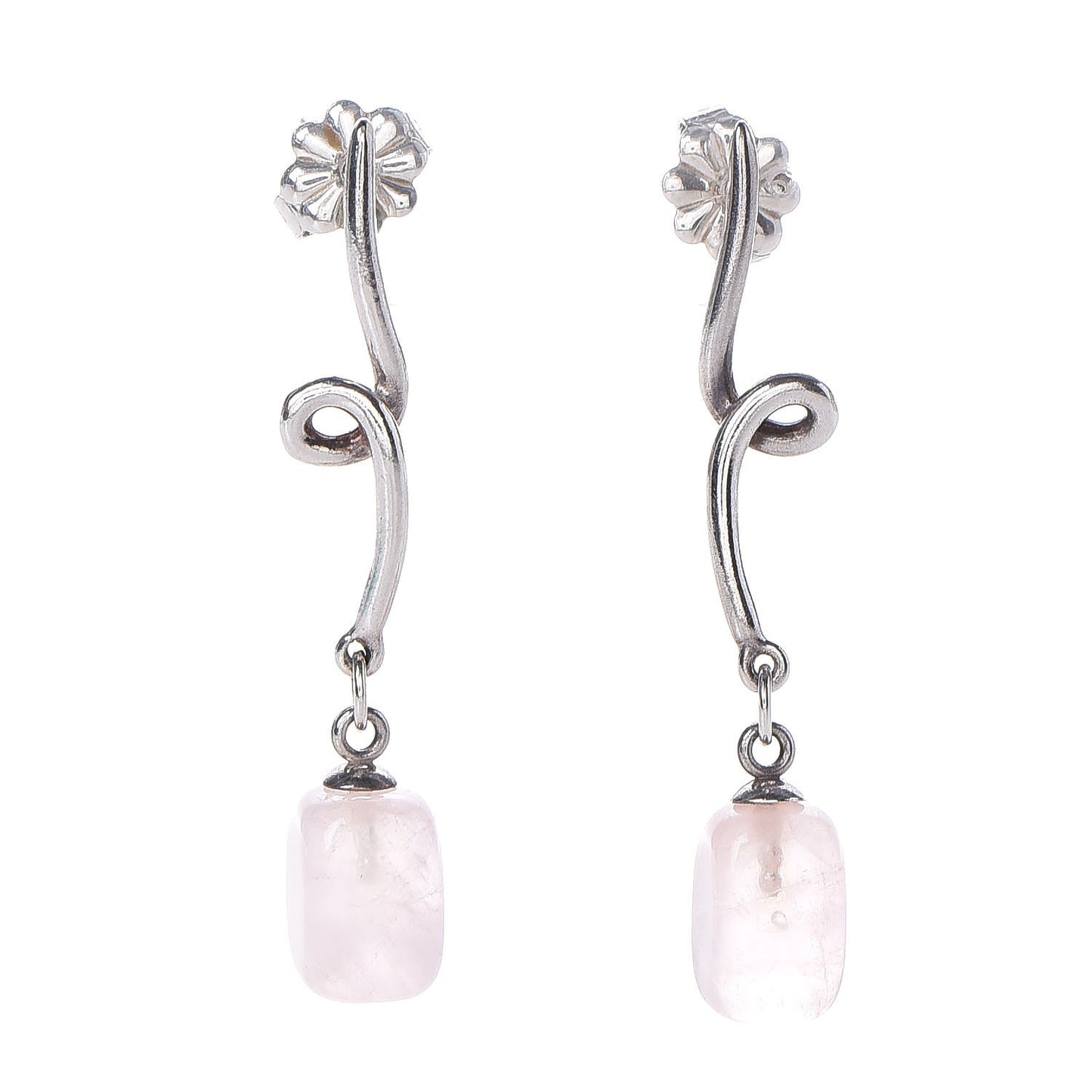 Sterling Silver Rose Quartz Twirl Drop Earrings