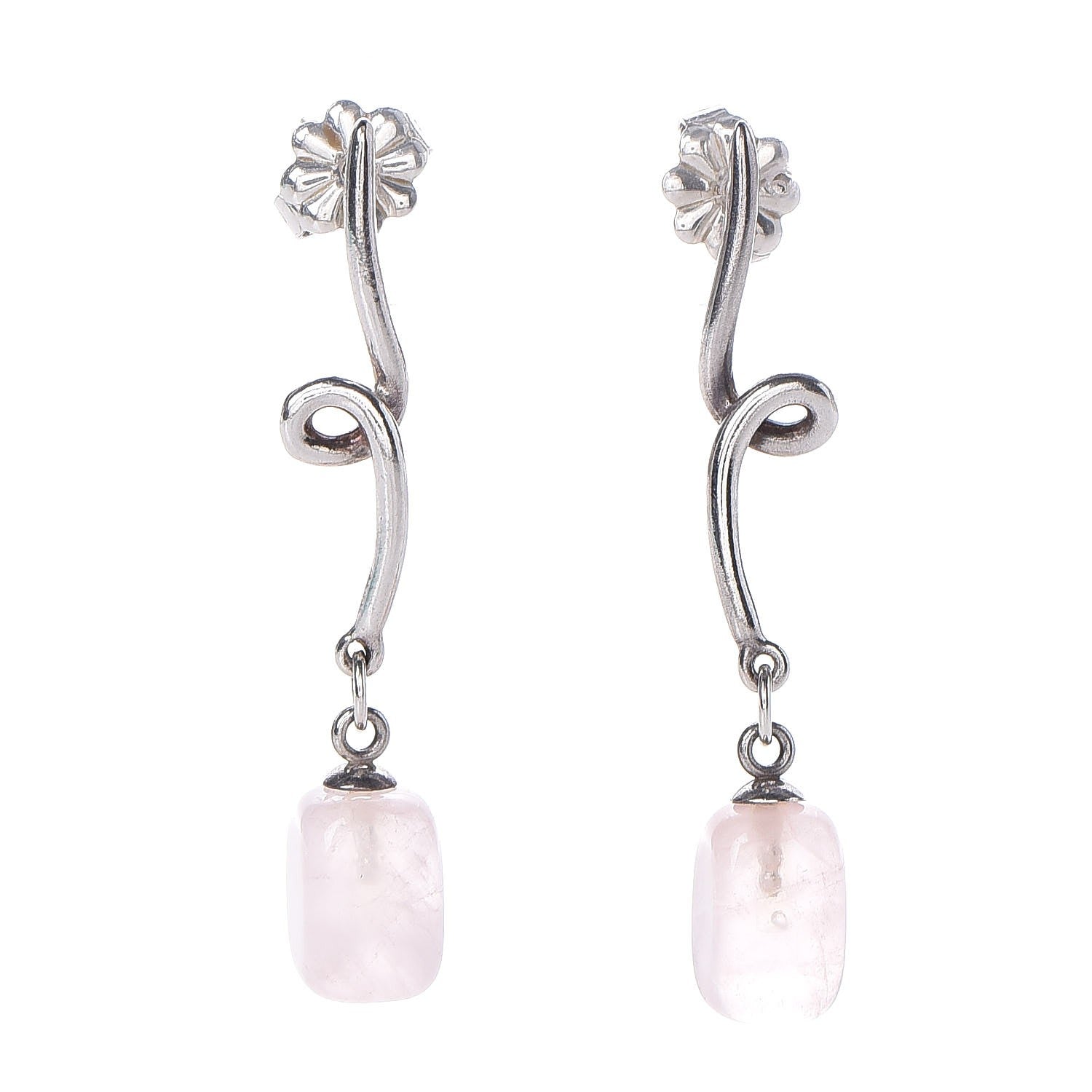 Tiffany Sterling Silver Rose Quartz Twirl Drop Earrings 1 of 4