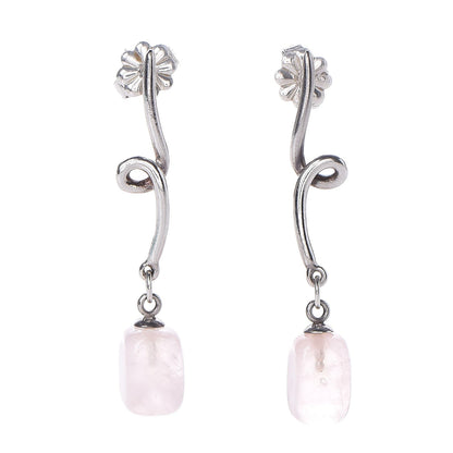 Tiffany Sterling Silver Rose Quartz Twirl Drop Earrings 1 of 4