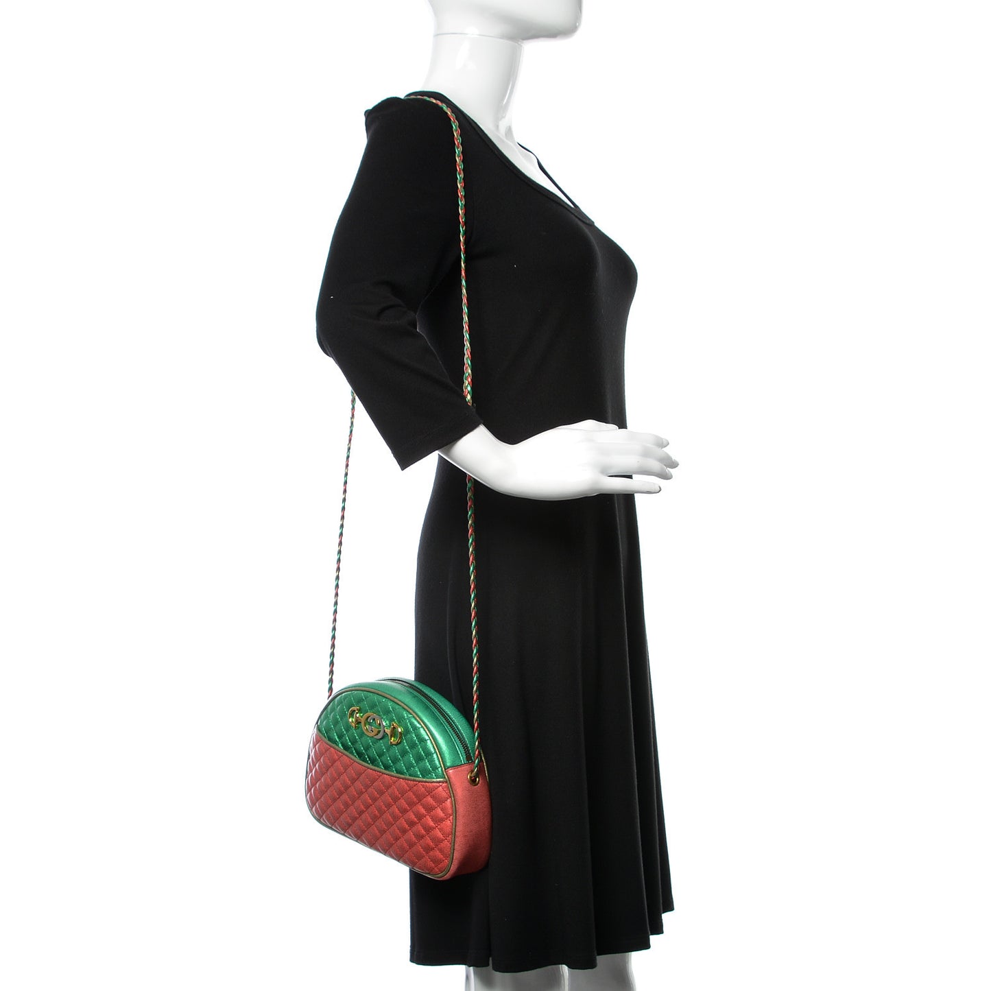 Laminated Nappa Trapuntata Mini Zumi Dome Shoulder Bag Rosso Jasmine Green Rame