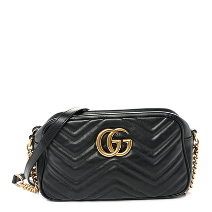 Gucci Calfskin Matelasse Small GG Marmont Chain Shoulder Bag Black 1 of 12