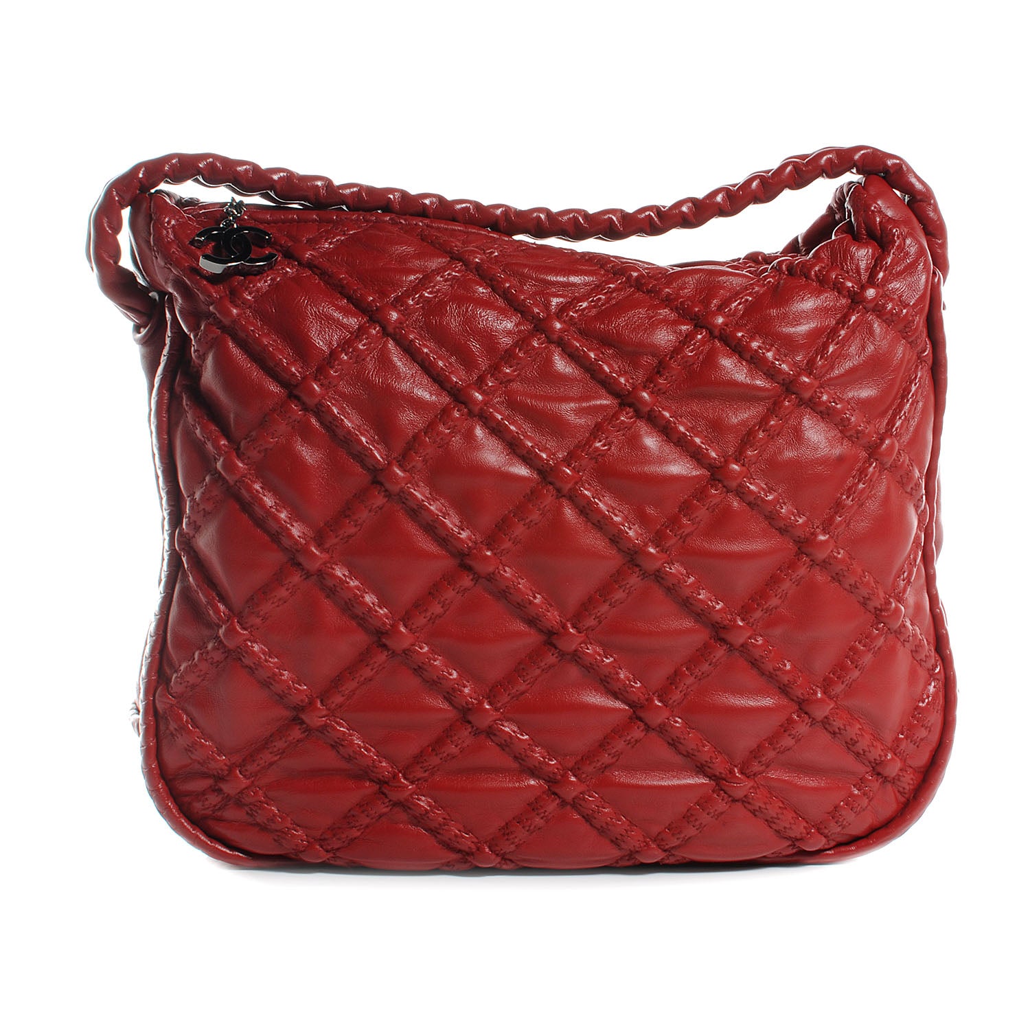 Chanel Quilted Lambskin Hidden Chain Hobo Red 1 of 7
