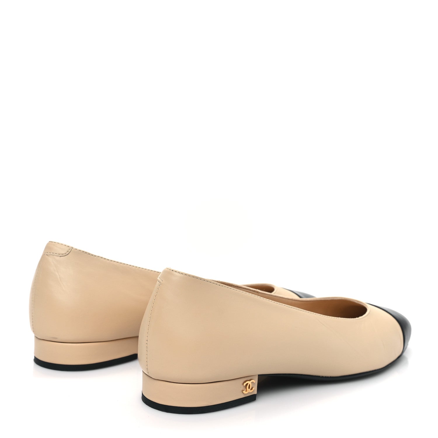 Chanel Lambskin Cap Toe Ballerina Flats 40 Beige Black 4 of 9