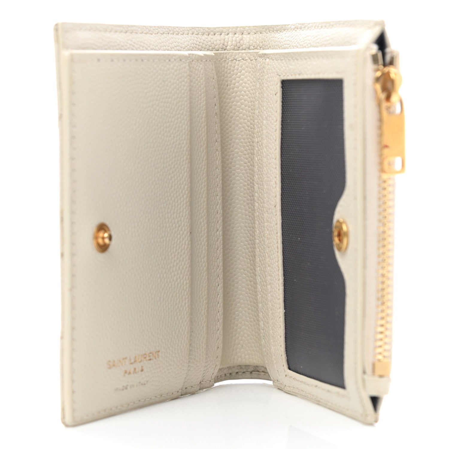 Saint Laurent Grain De Poudre Matelasse Chevron Monogram Zipped Card Case Crema Soft 5 of 9