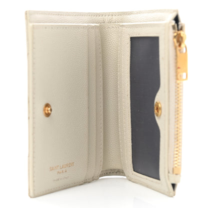 Saint Laurent Grain De Poudre Matelasse Chevron Monogram Zipped Card Case Crema Soft 5 of 9