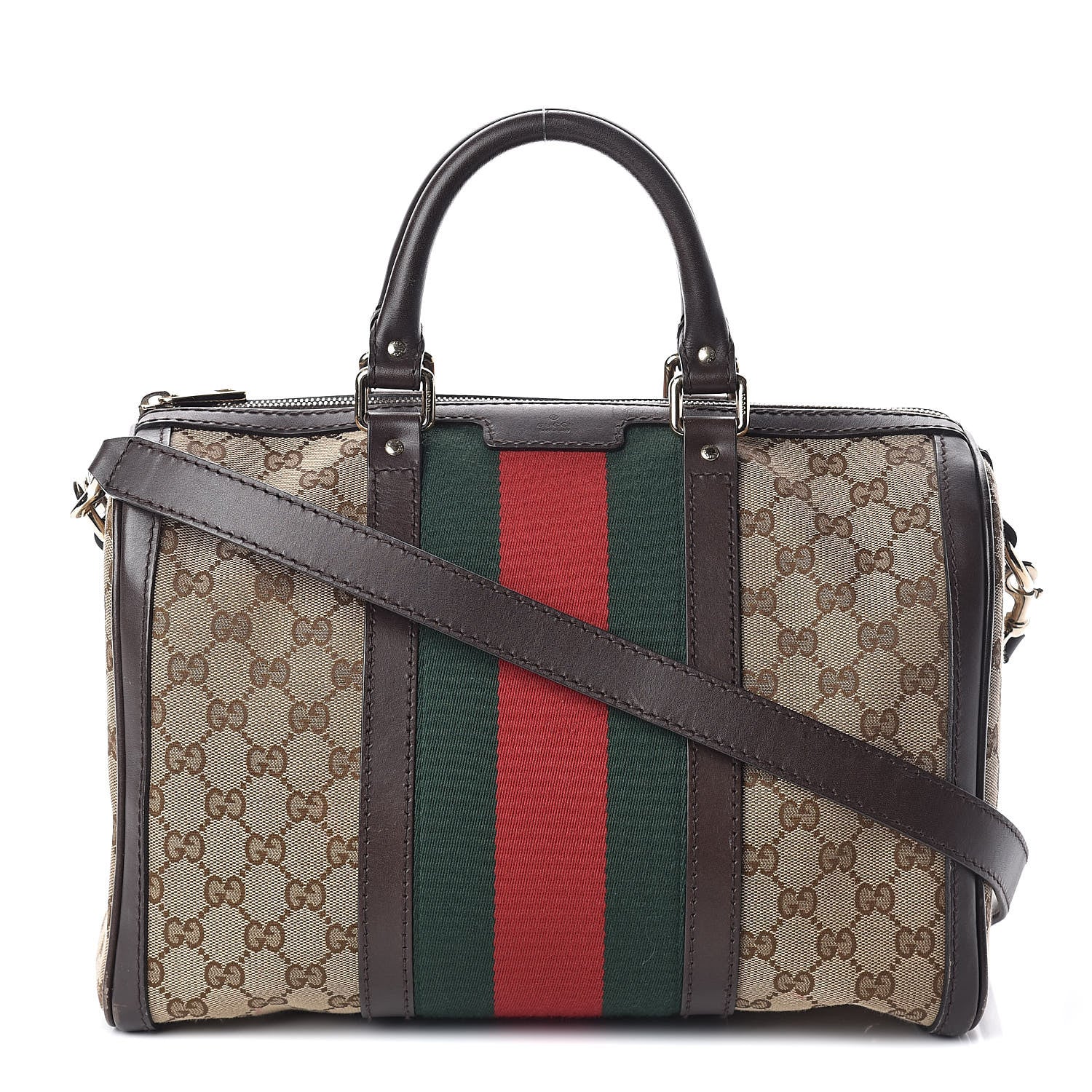 Gucci Monogram Vintage Web Medium Boston Dark Brown 1 of 9