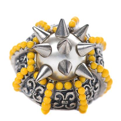 Gucci Pearl Beaded Spiked Ring 7.5 Silver Yellow 1 of 6