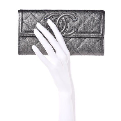Chanel Metallic Caviar Filigree Flap Wallet Dark Silver 2 of 9