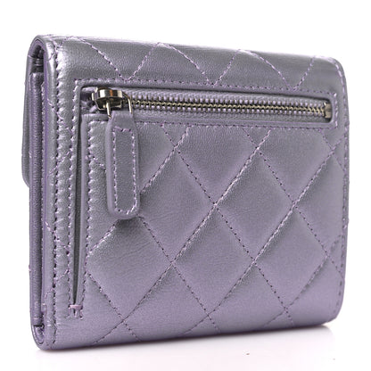 Chanel Iridescent Lambskin Quilted Compact Flap Wallet Purple 3 of 9