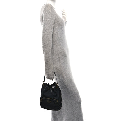 Prada Saffiano Tessuto Nylon Mini Bucket Crossbody Bag Black 2 of 10