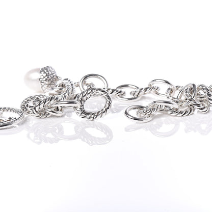David Yurman Sterling Silver Diamond Freshwater Pearl 9.5mm Oval Link Charm Bracelet 5 of 5