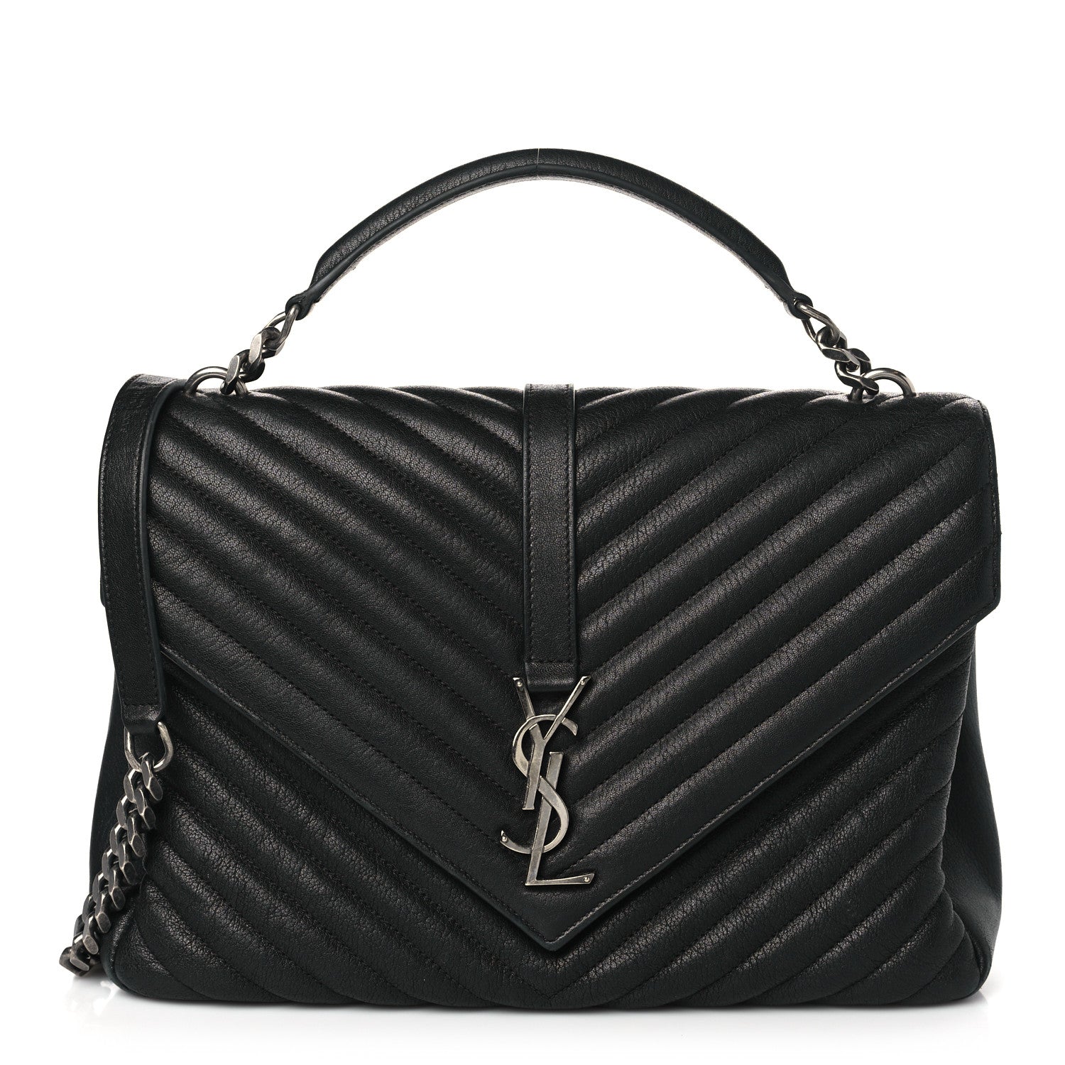 Saint Laurent Sheepskin Matelasse Chevron Monogram Large College Satchel Black 1 of 11