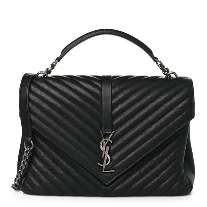 Saint Laurent Sheepskin Matelasse Chevron Monogram Large College Satchel Black 1 of 11