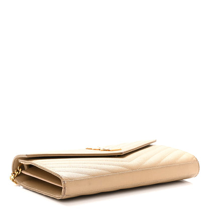 Saint Laurent Grain De Poudre Matelasse Chevron Monogram Chain Wallet Dark Latte 4 of 12