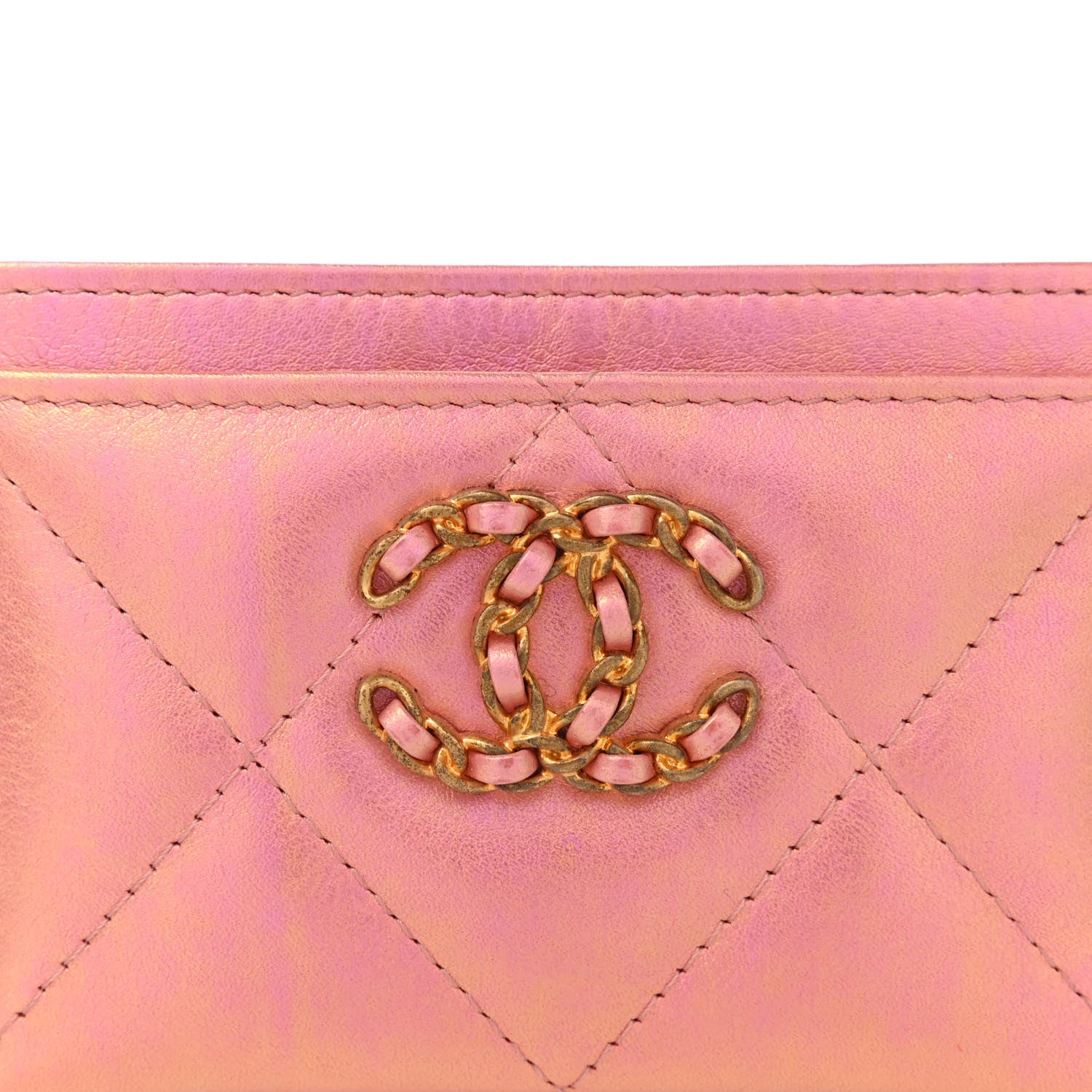 Chanel Iridescent Calfskin Quilted Chanel 19 Card Holder Pink 1 of 4