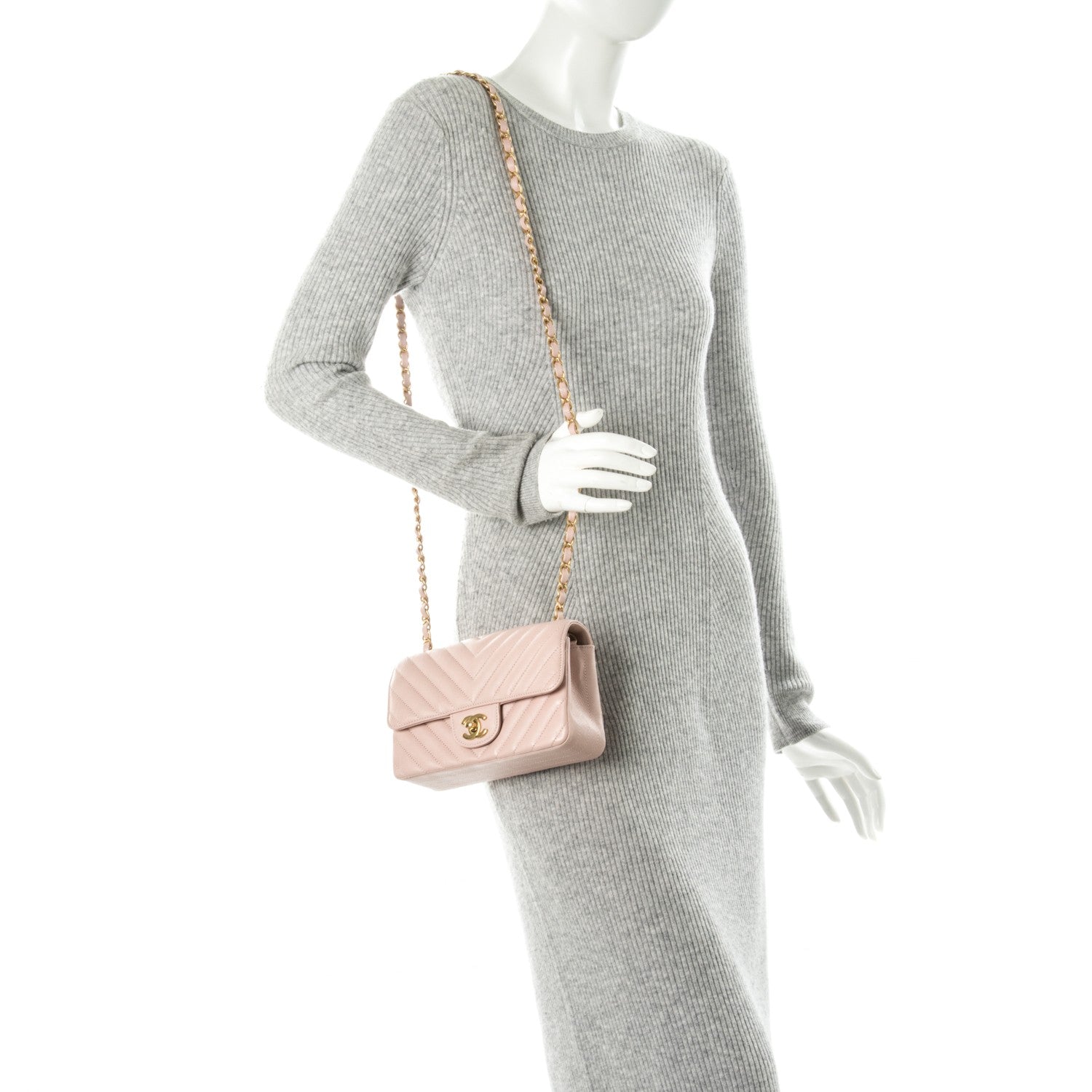 Chanel Caviar Chevron Quilted Mini Rectangular Flap Light Pink 2 of 7